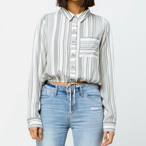 Good Luck Gem Tops - Tilly's Good Luck Gem Striped Button Cropped Shirt